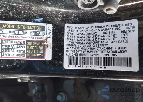 2016 Honda Cr-V Ex z USA, uszkodzony, nr VIN 2HKRM4H56GH627821